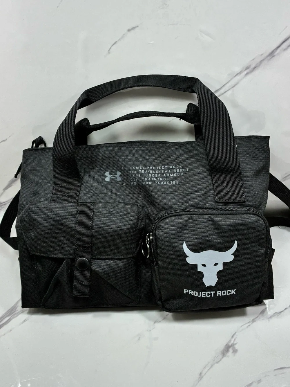 Under Armour Project Rock Black Tote-Style Backpack with Front Pockets